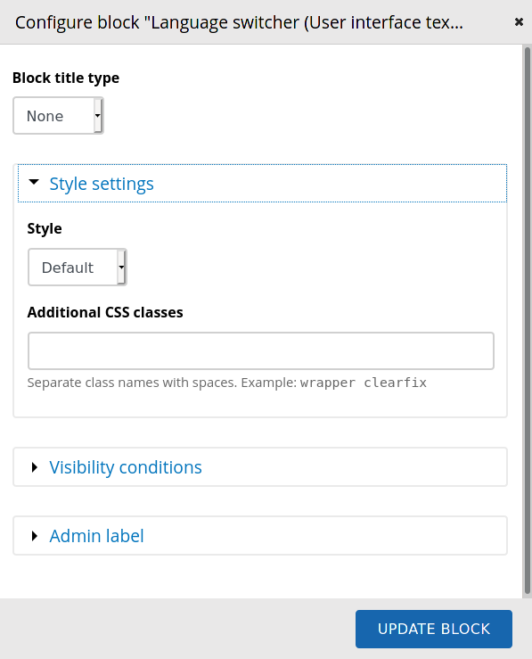 Language switcher configuration