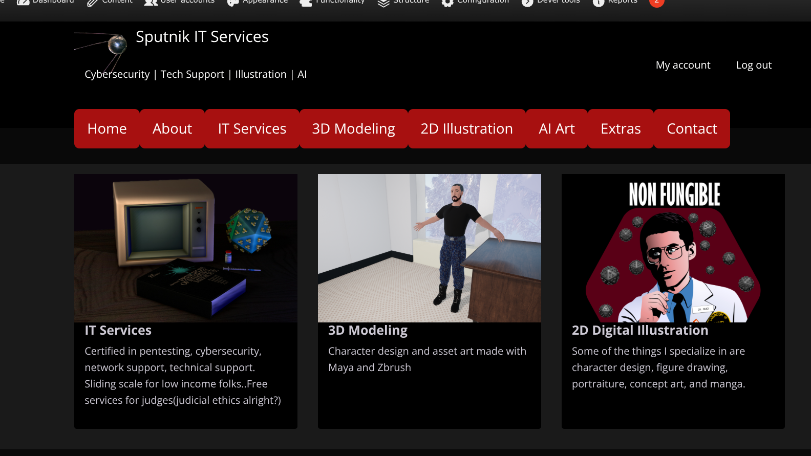 webpage with menu links in red